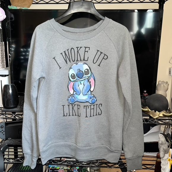 Small Disney "I Woke Up Like This" Stitch Crewneck Sweater - Picture 1 of 2